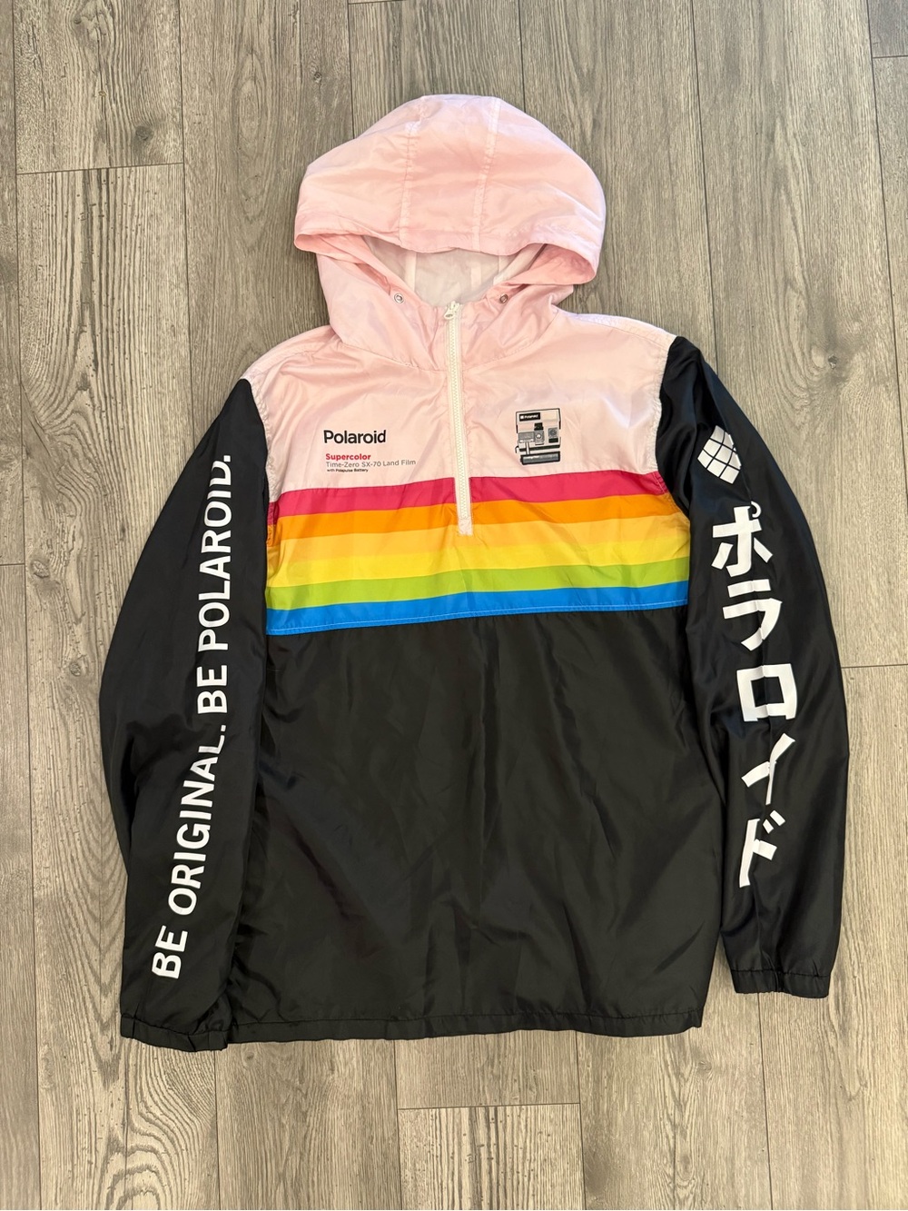 Polaroid Supercolor Time Zero SX-70 Land Film Size:XL Windbreaker Jacket Hooded